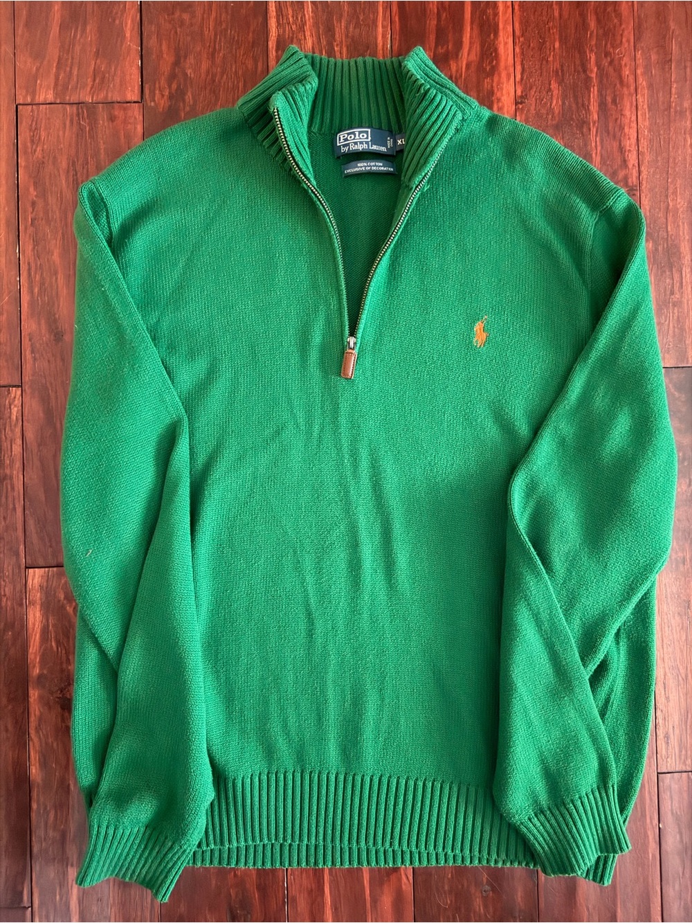 Polo by Ralph Lauren Kelly Green Quarter-Zip Sweater with Gold Pony